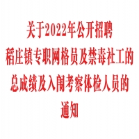 关于2022年公开招聘稻庄镇专职网格员及禁毒社工的总成绩及入闱考察体检人员的通知